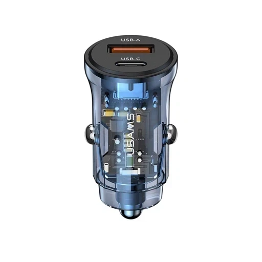 Автомобильное зарядное устройство USAMS Car Charger C32 30W Transparent USB + Tyoe-C Mini Transparent Black (CC164CC01)